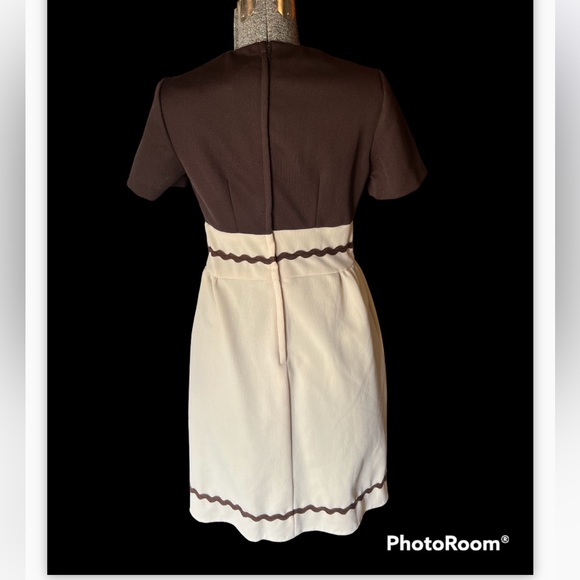 Super cute 60s vintage dress brown and cream Mod - Picture 4 of 5
